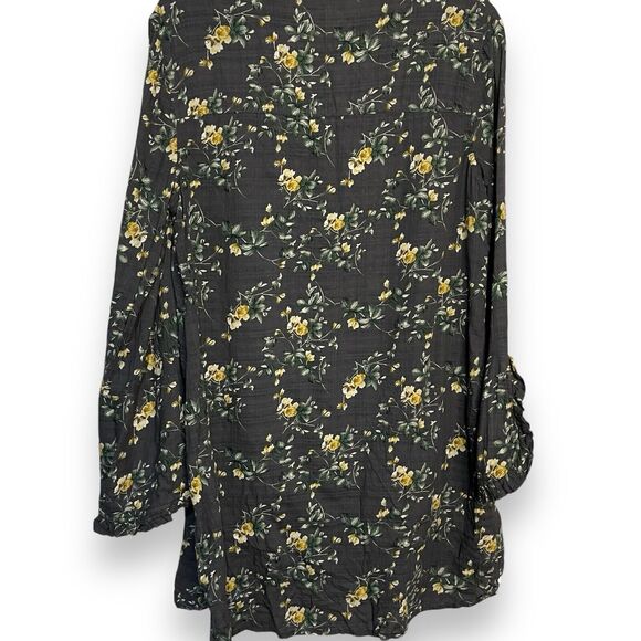 Easel Button Front Tunic Top Women's Medium Navy Blue Floral Casual Modest Shirt - Picture 4 of 13